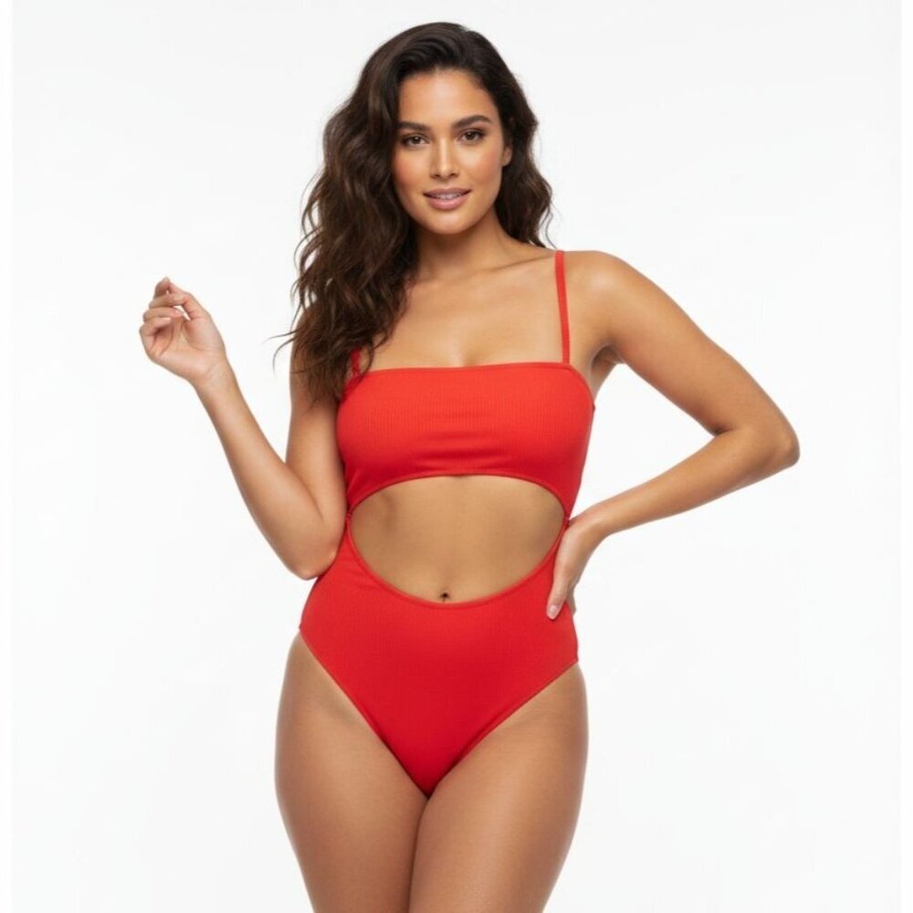 Zaful 2 Piece Bandeau Bikini Swimsuit Women Size 10 Red FLAW